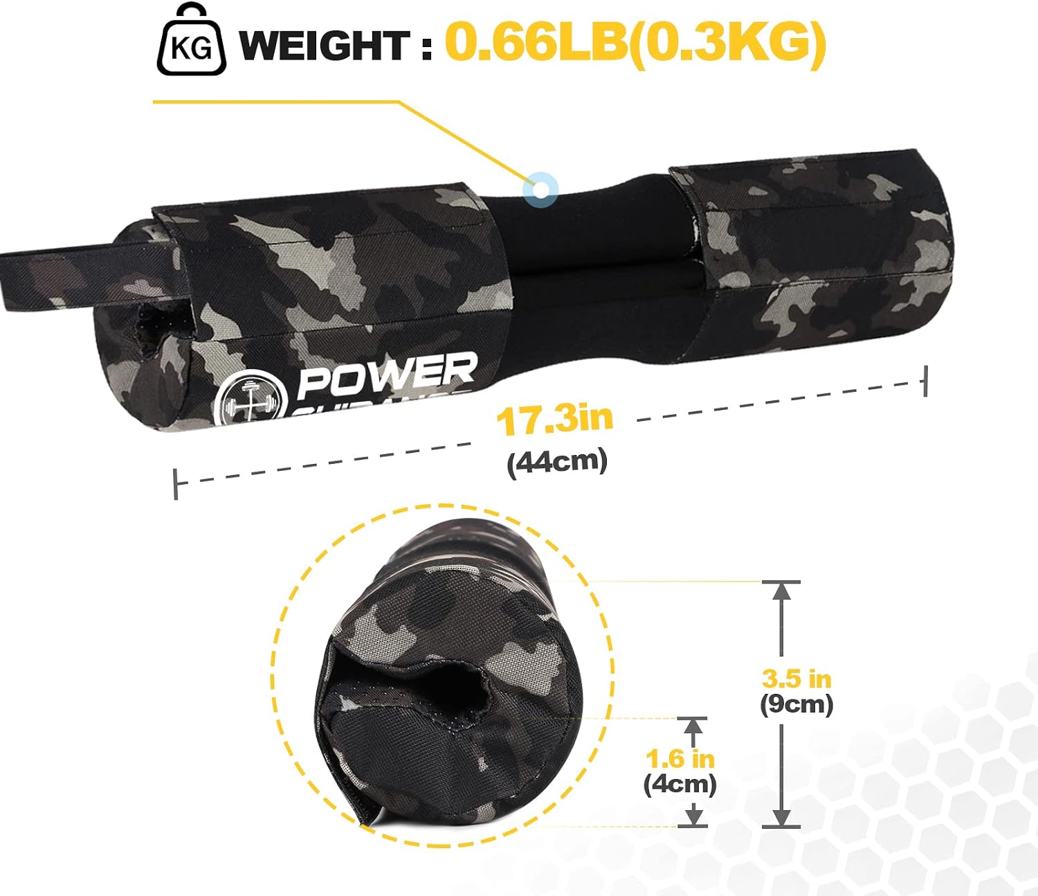 POWER GUIDANCE Barbell Squat Pad - Neck & Shoulder Protective Pad Built-in Velcro Straps and Anti-Skid Points for Squats, Lunges, Hip Thrusts, Weightlifting - Fit Standard and Olympic Bars