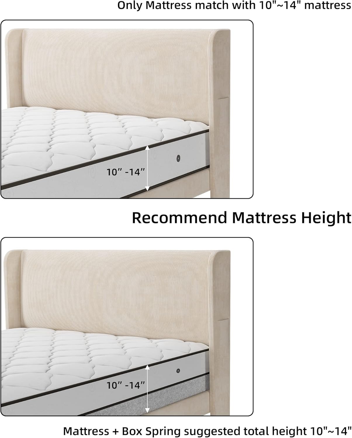 Homhougo Full Bed Frame with Headboad and Wingback, Velvet Upholstered Platform Bed with 2 Storage Pockets, Sturdy Wood Slat Support, No Box Spring Needed, Easy Assembly, Beige