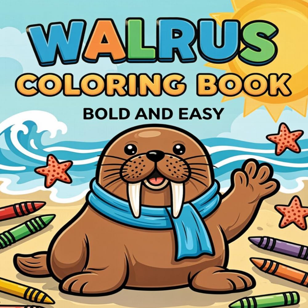 Walrus Coloring Book bold and easy: 43 Cute & Easy Ocean Marine Animal Designs with Thick Lines for Toddlers, Preschoolers, and Children Ages 3-8