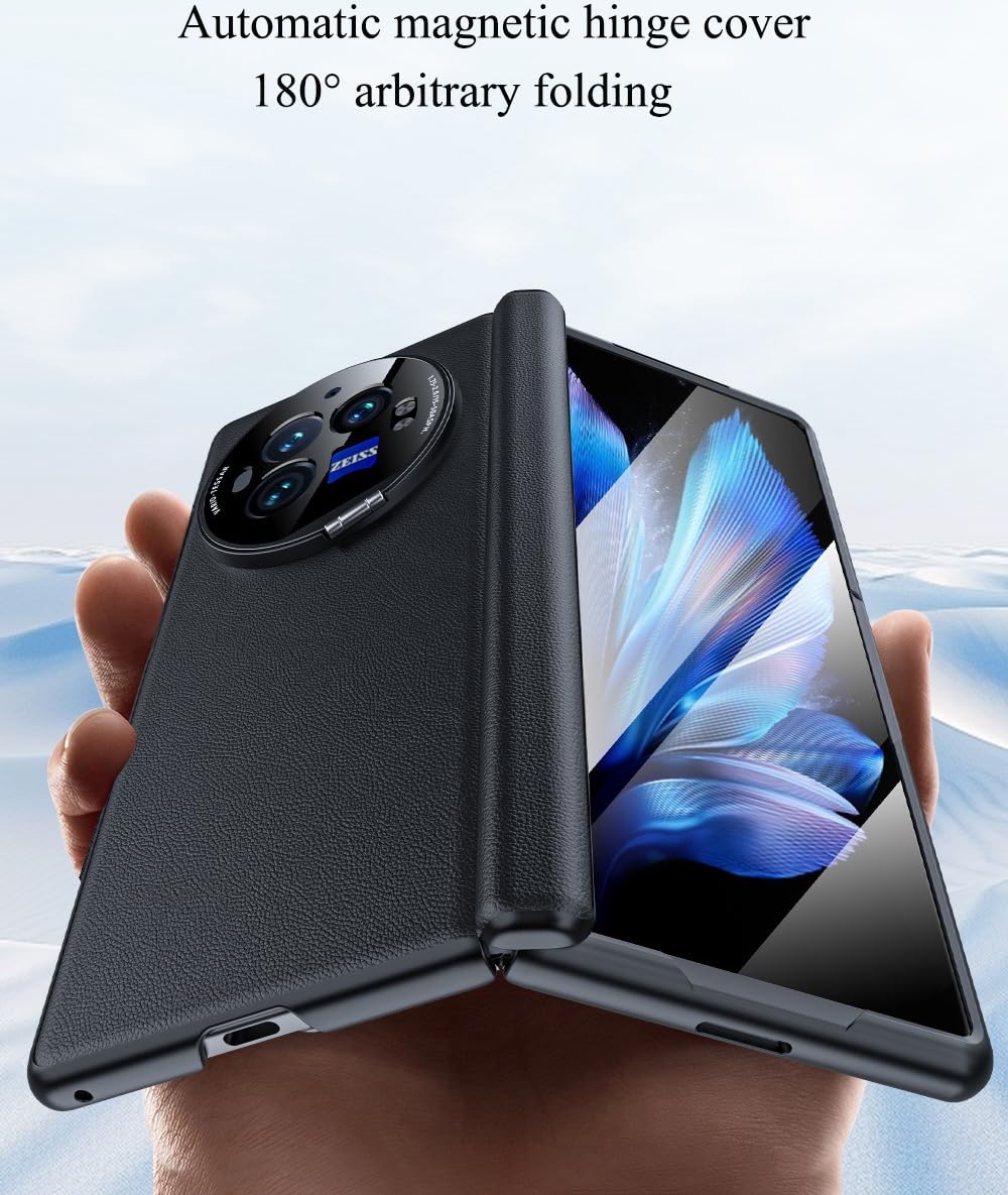 Skórzany Etui do VIVO X Fold3 Pro Uchwyt, Zawiasny Etui do Telefonu dla X Fold 3 Pro, Powłoka Telefonu Komórkowego, Rama Wsparcia