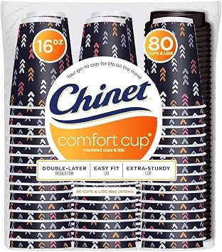 Chinet Comfort Plastic Cup 16 Ounce Insulated Cups & Lids, 80 Count