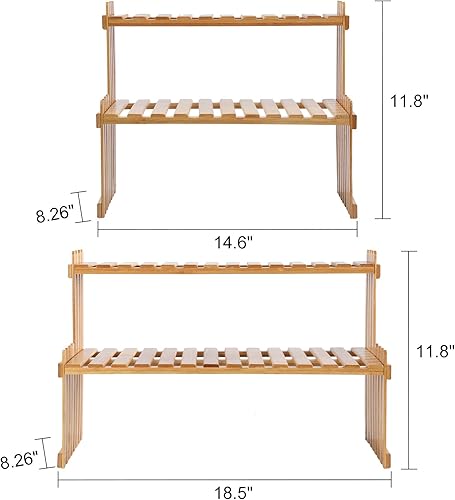 Miniatura 3 de Estante de bambú de 14.6 pulgadas  18.5 pulgadas de 2 niveles, soporte para macetas de escritorio, estante de escritorio ajustable, organizador de