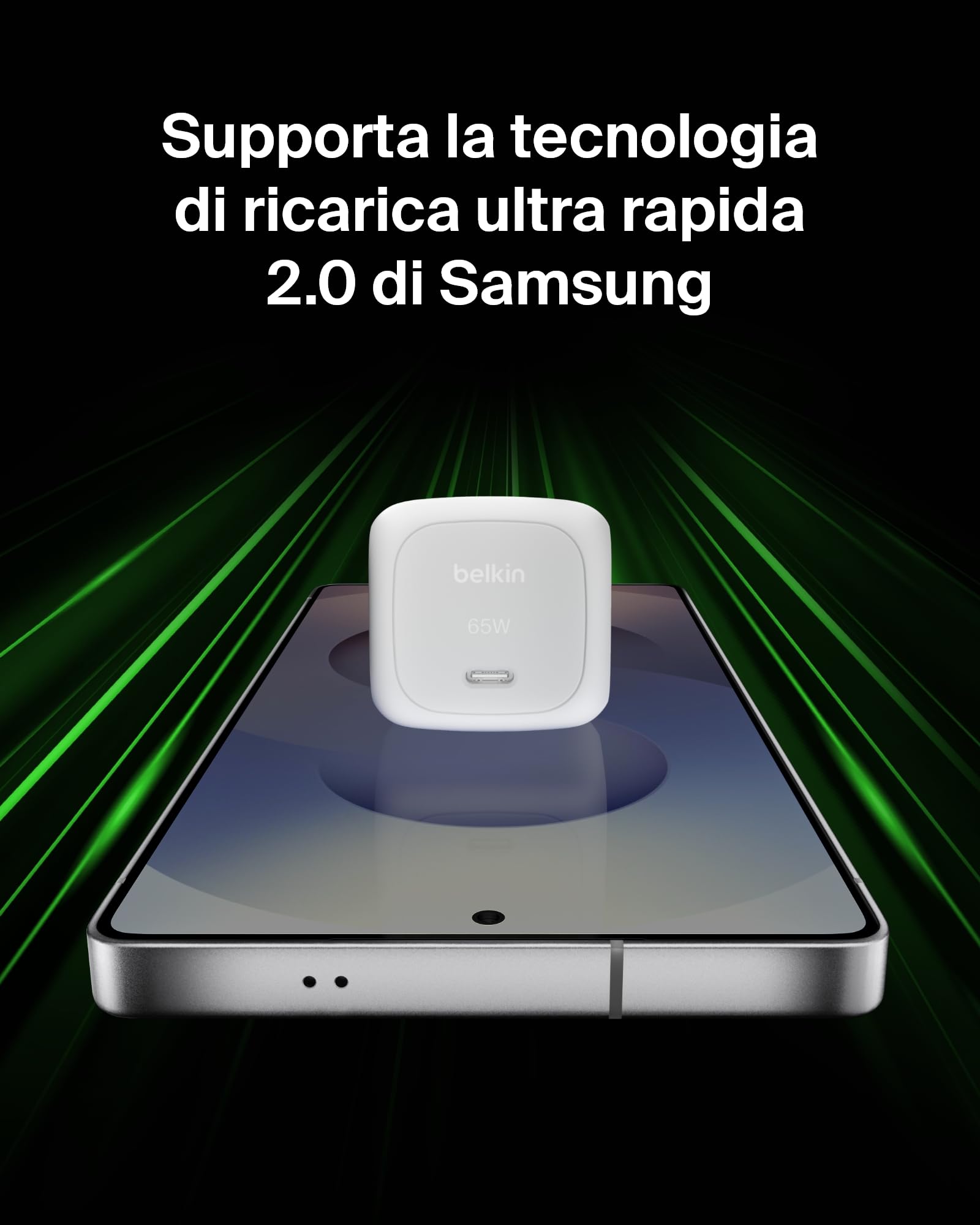 Belkin Caricatore USB-C da 65 W, Ricarica rapida, Caricatore da muro USB-C per telefono, funziona con iPhone 16-15-14-13, Galaxy S25, Google Pixel 9, MacBook, iPad, AirPods, Chromebook ecc - Bianco