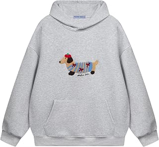 Aelfric Eden Cartoon Dog Oversized Hoodie - Unisex Long Sleeve Pullover Sweatshirt, Cute Embroidered Graphic for Couples Streetwear