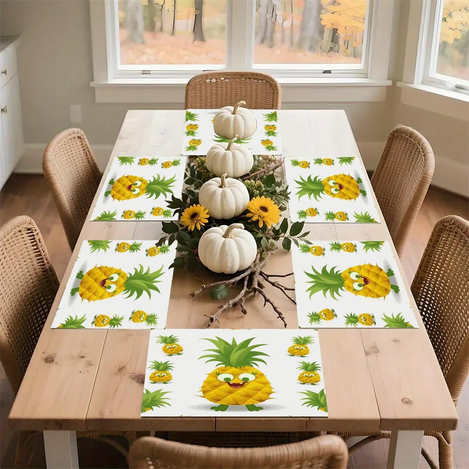 Pineapple Placemats Wipeable Heat Resistant Table Mats Washable Flax Place Mats Elegant Cloth Non-Slip Placemat for Kitchen Dinning Party Table Decor 12 * 18 in