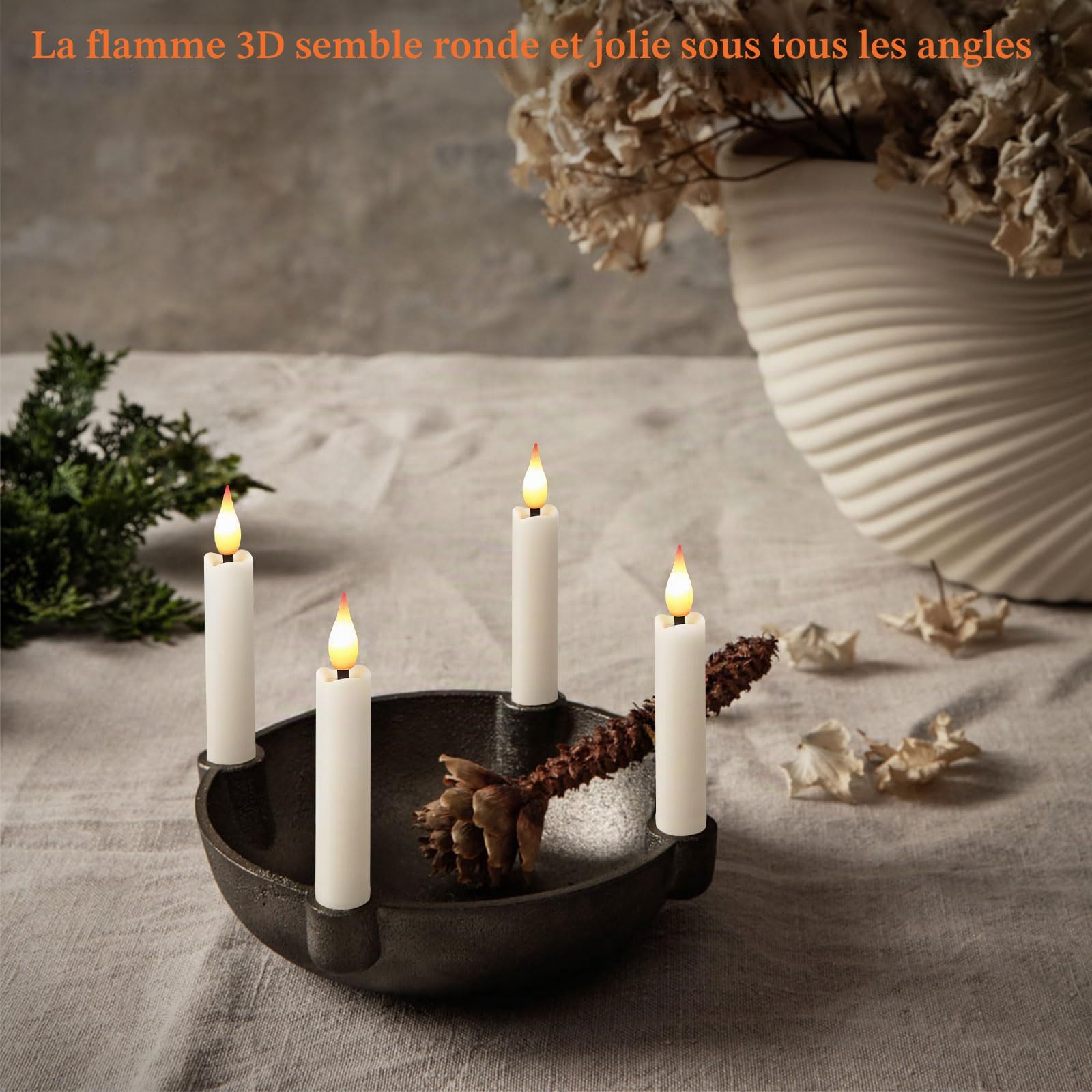 IMAGE Lot de 24 bougies flottantes LED à piles - Mèche 3D sans flamme - Ivoire - Avec clip - Télécommande à 10 boutons avec minuterie - Décoration de table de fête - Lumière blanche chaude