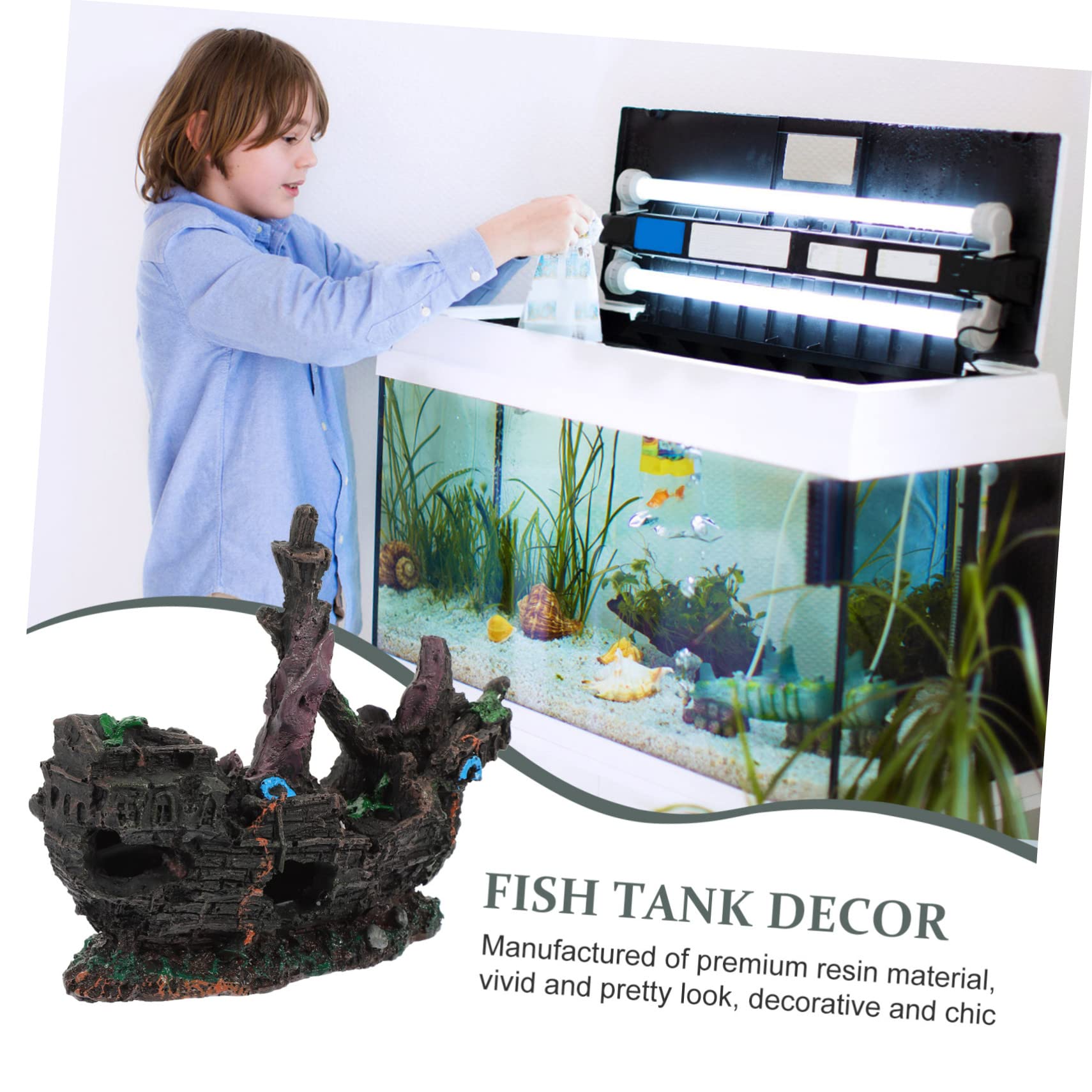 Mipcase 5 Pièces Bateau de Paysage ruines de Bateau de réservoir de Poissons boîte Piscine air Naufrage Ornement résine Aquarium décor d'épave d'aquarium décor de Bateau d'aquarium Brown