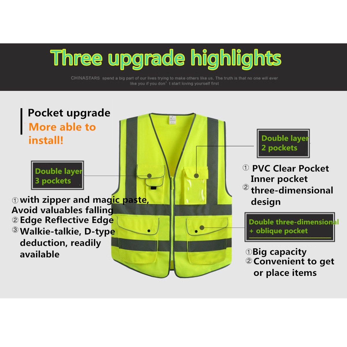 RanDal Vert Unisexe Haute Visibilité Réfléchissant Multi Poches Construction Gilet De Sécurité - M