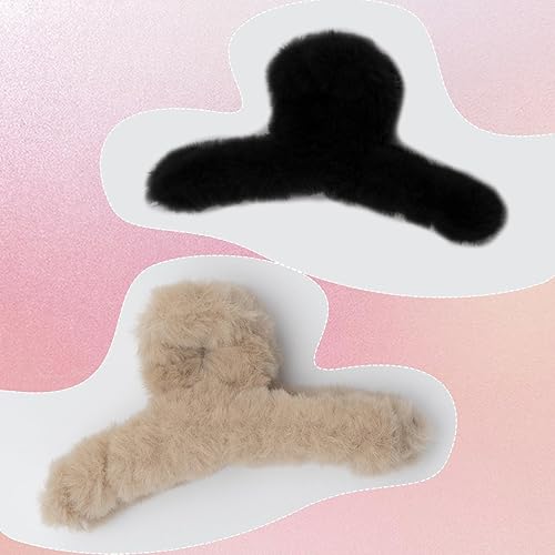 Miniatura 6 de Paquete de 2 pinzas para el pelo de felpa, pinzas grandes de medio moño mullidas para cabello grueso y fino, lindo antideslizante y esponjoso para