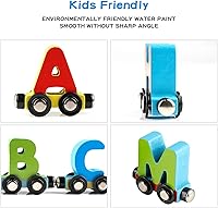 Vista 7 de Wondertoys Juguete de tren del alfabeto de madera, 27 piezas, letras magnéticas del alfabeto ABC, incluye 42 tarjetas flash, 1 motor y 1 caja