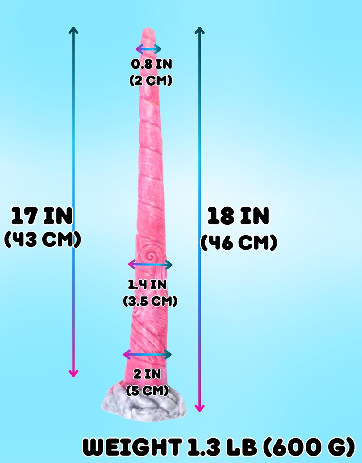 18 inch Anal Slink Unicorn Dildo Extra Long Thin, Huge Big XXL, Snake Longest Anal Tentacle Dildo, Suction Cup, Advanced Fantasy, Suction Cup, Extreme, Crazy Plug, EEL Anal Toy