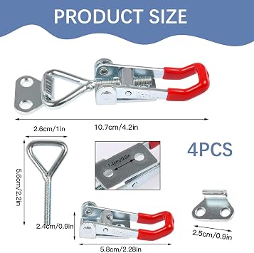 4 Pack Heavy Duty Metal Toggle Latch, Adjustable Box Closure Tension Lock Pull Latch Clamp, Quick Release Toggle Catch Latch for Tool Boxes, Trunk Cases, Cabinets (4)