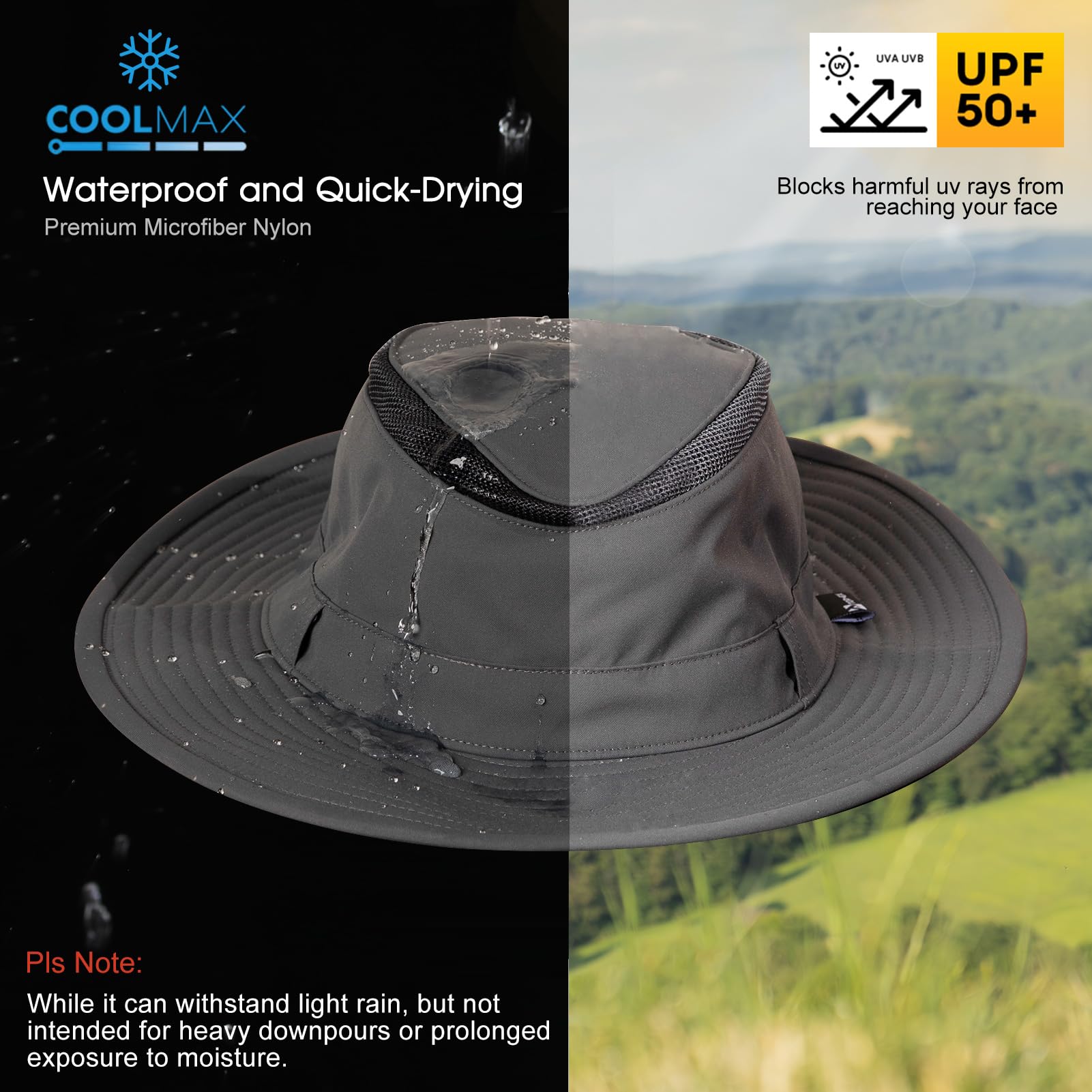TOP-EX XL/XXL Cappello da sole impermeabile da uomo e donna, a tesa larga, cappello da sole UV per viaggi, pesca, escursionismo, con blocco per occhiali da sole