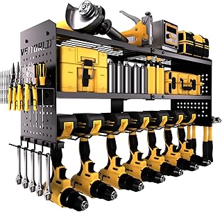 Heavy-Duty 3-Tier Wall Mount Power Tool Organizer (260 lbs Capacity) with 7 Drill Holders