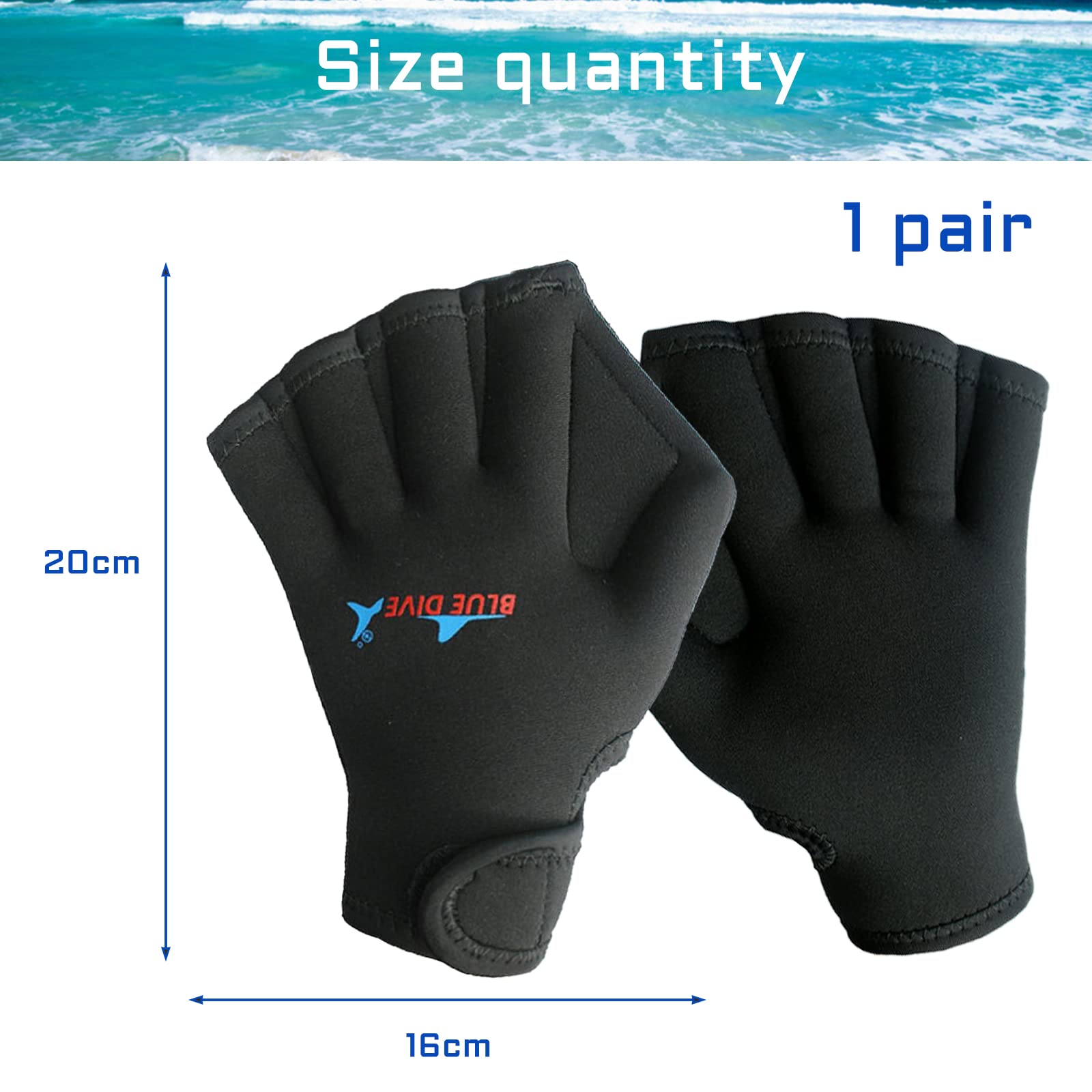 Guanti da Nuoto, ZoneYan Guanti Acquatici con Cinturino con Cinturino da Polso, Aqua Glove Unisex Adulto, Nuoto Palmati Guanti, Swim Gloves, Guanti Palmati in Neoprene, Aqua Fit Guanti a Palma