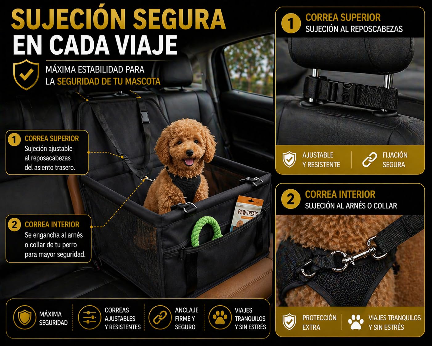 Asiento Perro Coche cómodo y Estable para Viajar sin Preocupaciones, transportín para Perros con Base rígida Antideslizante e Impermeable, Incluye Correa de sujeción, Apto también para Gatos