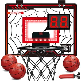 POPERFUN Indoor Children's Basketball Hoop LED Light Mini Basketball Hoop with 3 Balls & Electronic Scoreboard Basketball Gift for Boys and Girls 5-12 Years Birthday