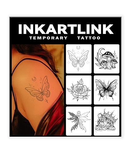 6 hojas de tatuajes temporales, tatuaje semipermanente, larga duración, resistente al agua con tinta a base de plantas, dura de 1 a 2 semanas,