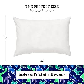 Little Sleepy Head Youth Pillow with Pillowcase 16x22, Soft Jumbo Toddler Pillow & Hypoallergenic Pillowcase - Best Kids Pillows for Sleeping, Perfect Kids Travel Pillow (Dinosaurs Blue)