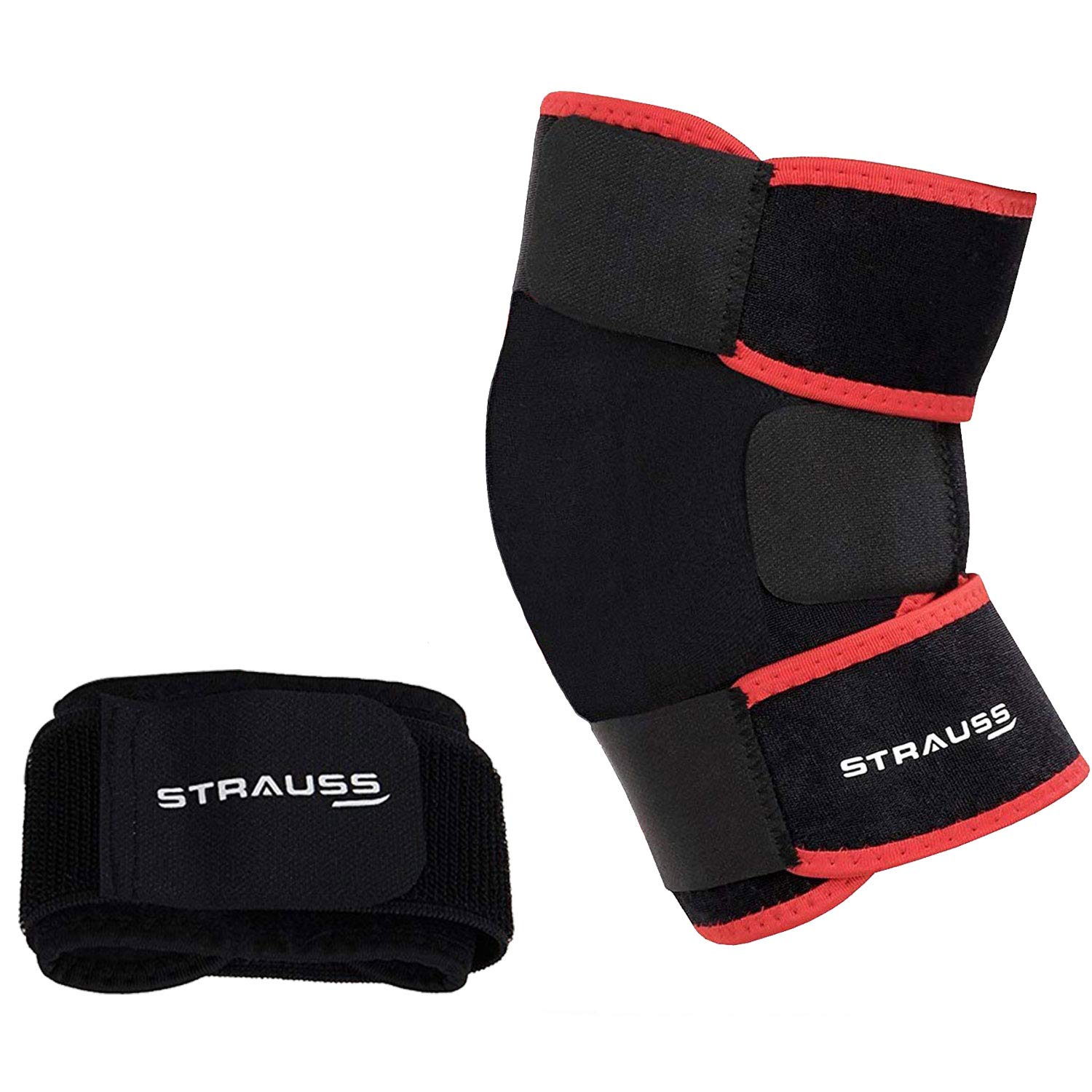 Strauss Adjustable Knee Support, Free Size (Black) and Wrist Support, Free Size (Black)