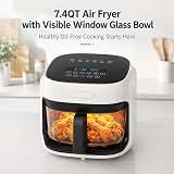 7.4QT Glass Air Fryer with Glass Basket, White, Visible Window Lid, Digital Control, 360° Air Circulation, Oil-Free Cooking & Baking, Nonstick, Dishwasher Safe Easy Clean — image 2