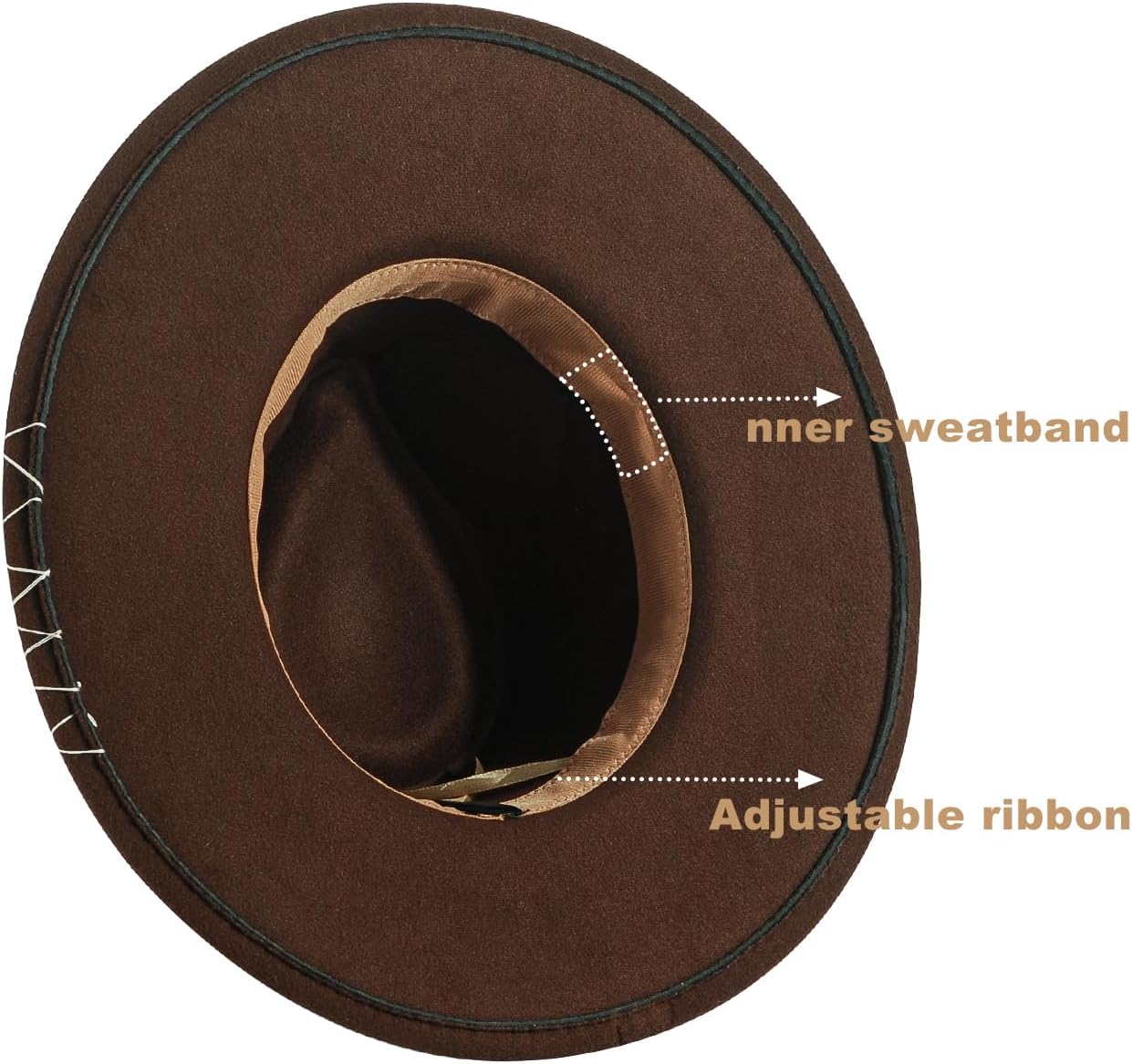 Wide Brim Fedora Hat for Men Women Flat Brim Western Boho Hat Handmade Brown