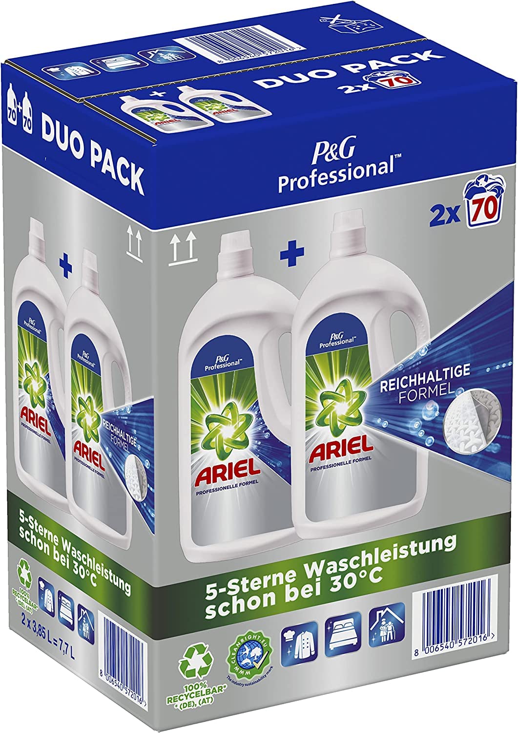 Ariel Detersivo liquido professionale, universale, 3,85 l, 2 x 70 lavaggi