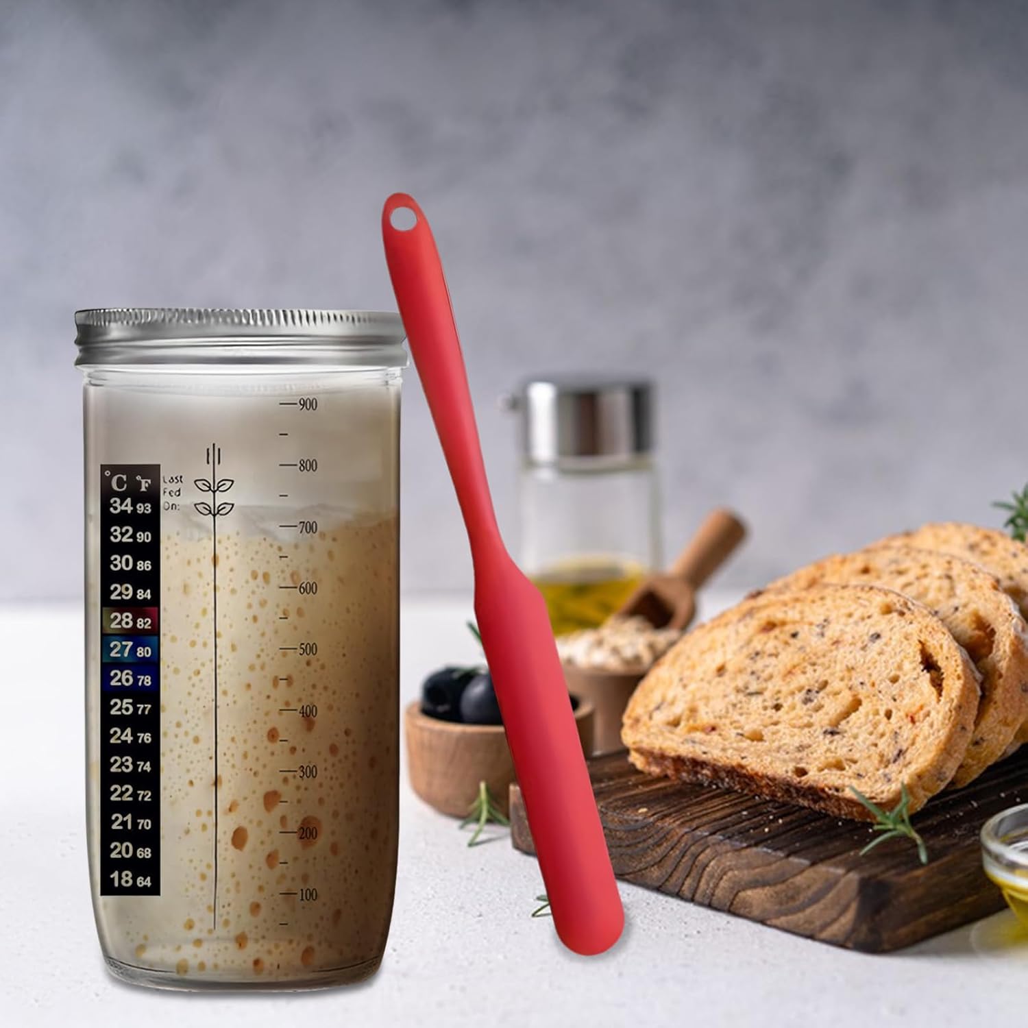 Clear Sour dough Starter Jars for Baking，Glass Jar for Sourdough Starter (33.8 OZ)