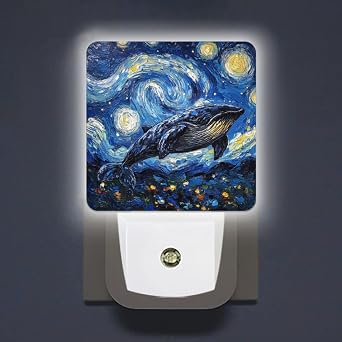 مصابيح ليلية LED يتم توصيلها بالحائط،مصابيح ليلية مزخرفة على شكل حوت يغني ليلاً مرصعًا بالنجوم يتم توصيلها بالحائط باستخدام مستشعر إضاءة تلقائي للأولاد والبنات، مصباح LED مزخرف لغرفة النوم