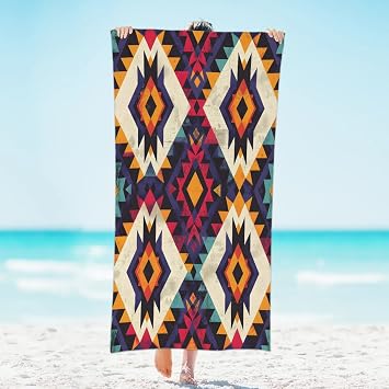 Aztec Beach Towel for Women Men, 31 x 61 Microfiber Beach Towels Western Boho Absorbent Quick Dry Oversized Towel for Swim Pool Yoga Camping