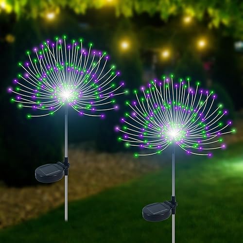 Miniatura 20 de Luces Solares de Jardín para Exteriores Impermeables, Paquete de 2 120 Luces LED Solares de Fuegos Artificiales Decorativas Decoración de Jardín