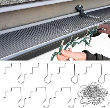 52PCS Gutter Light Hooks Clips, Christmas Lights Metal Gutter Hang Clips for Hanging Outdoor Lights, Gutter Guards Grid Hooks for Christmas Halloween Bulb Ornament Hanger Outside Decor