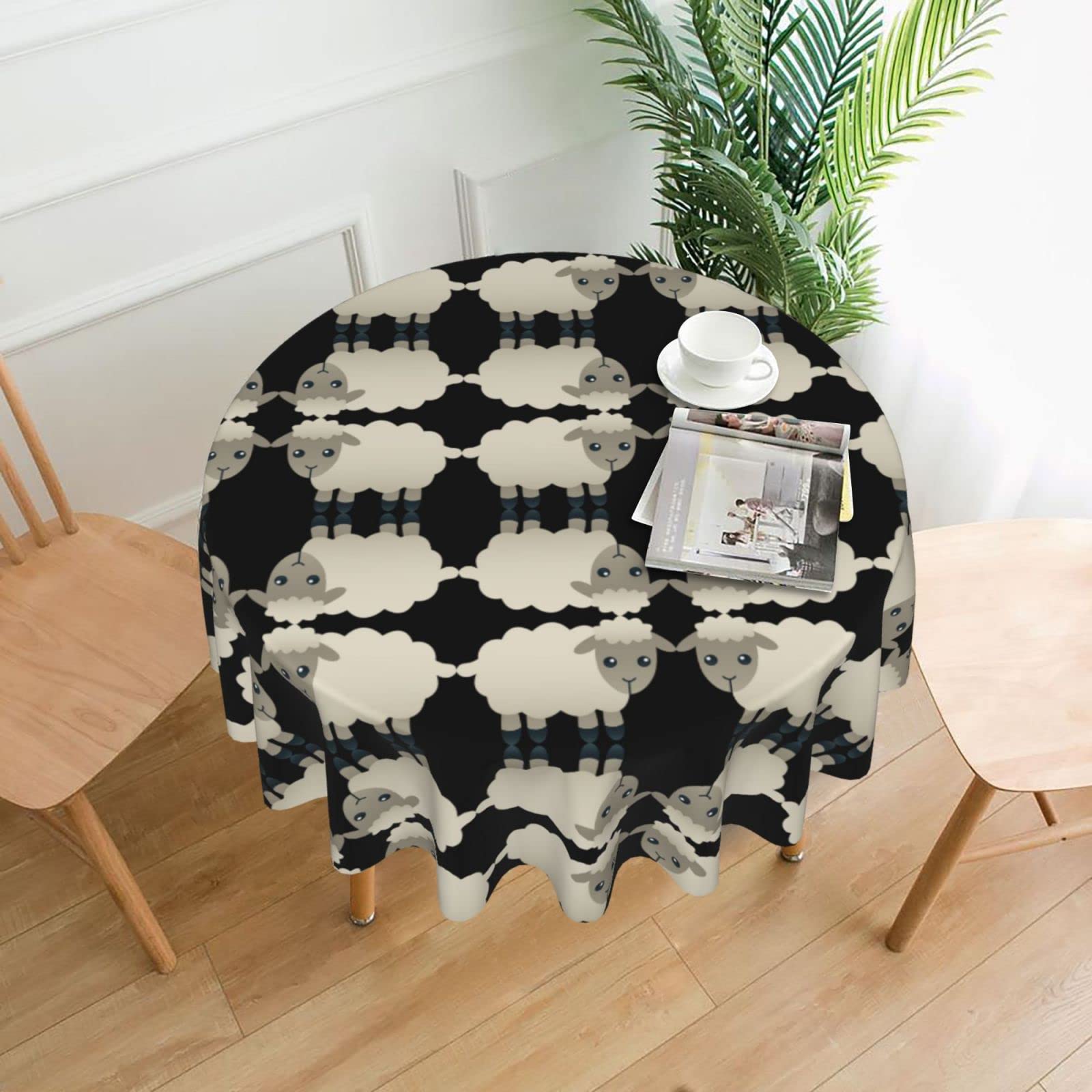 Lawenp Sheep Decorative Round Table Cloths - 60 Inches in Diameter for Buffet Tables, Parties, Holiday Dinners.