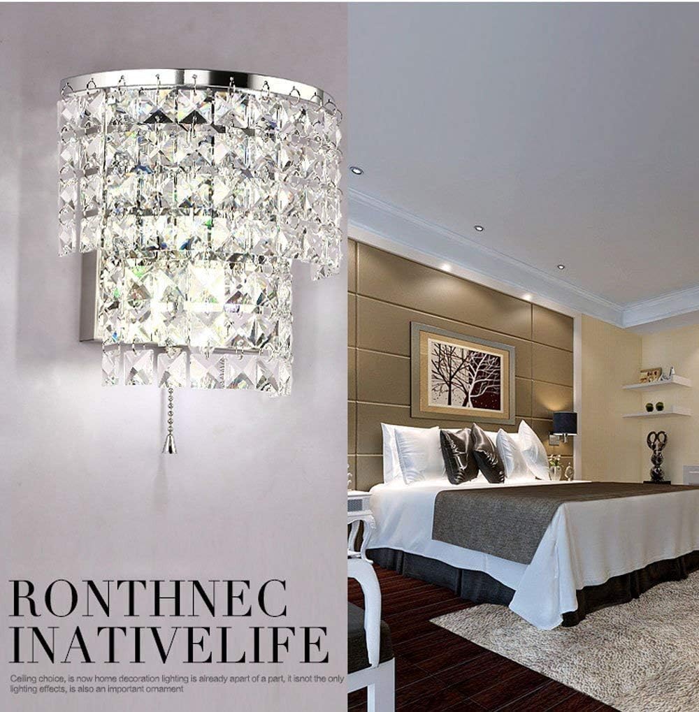 Crystal Wall Lights A Pair 2Pcs E12 Modern K9 Crystal Mirror Stainless Steel Wall Lights Wall Lamps Sconce Night Light Lamps Fixtures Lights (Chrome)