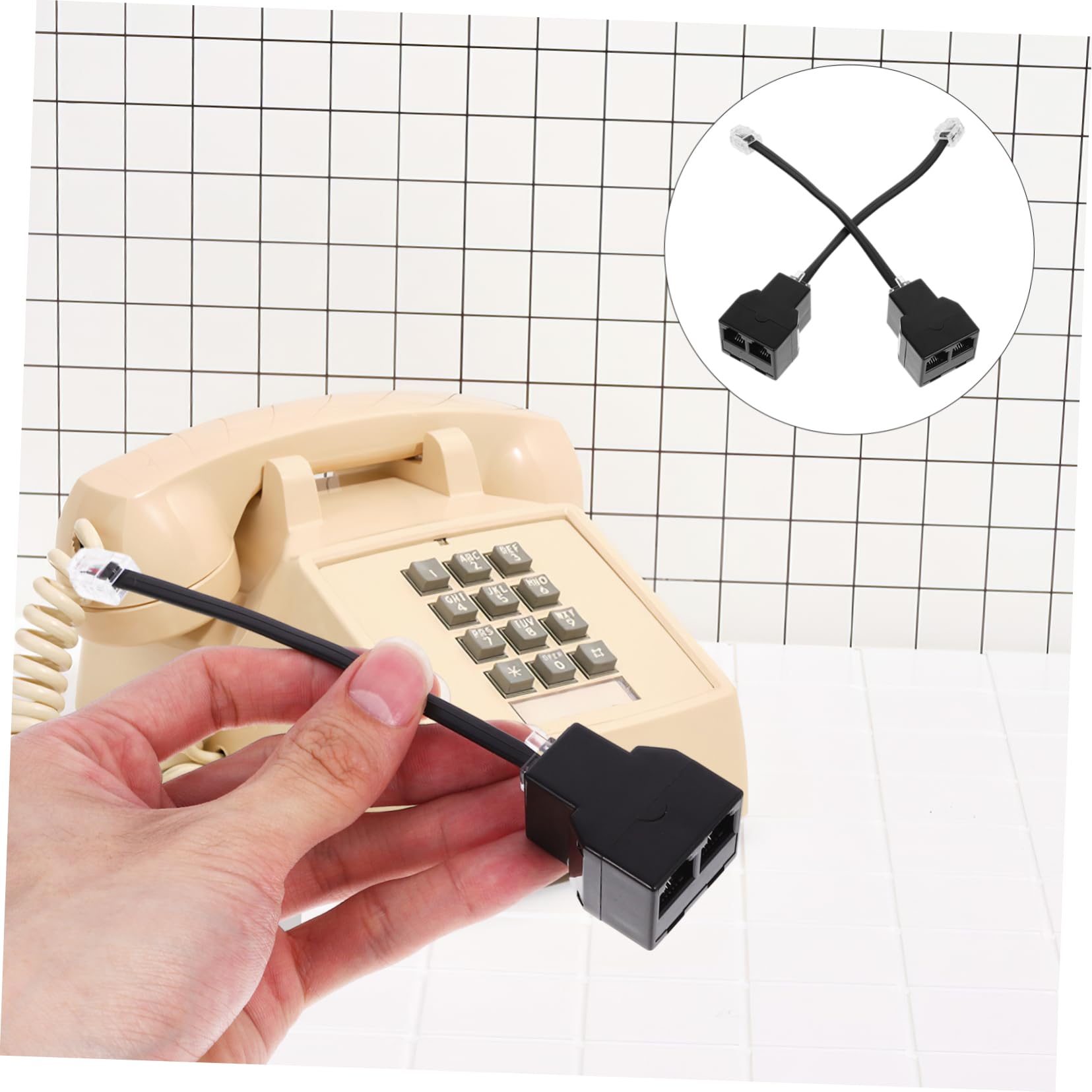 Operitacx 2Pcs Telephone Splitter Core Adapter Detachable PC Phone Line Cord Splitter for Landline Elegant Design for Reliable Signal Transmission