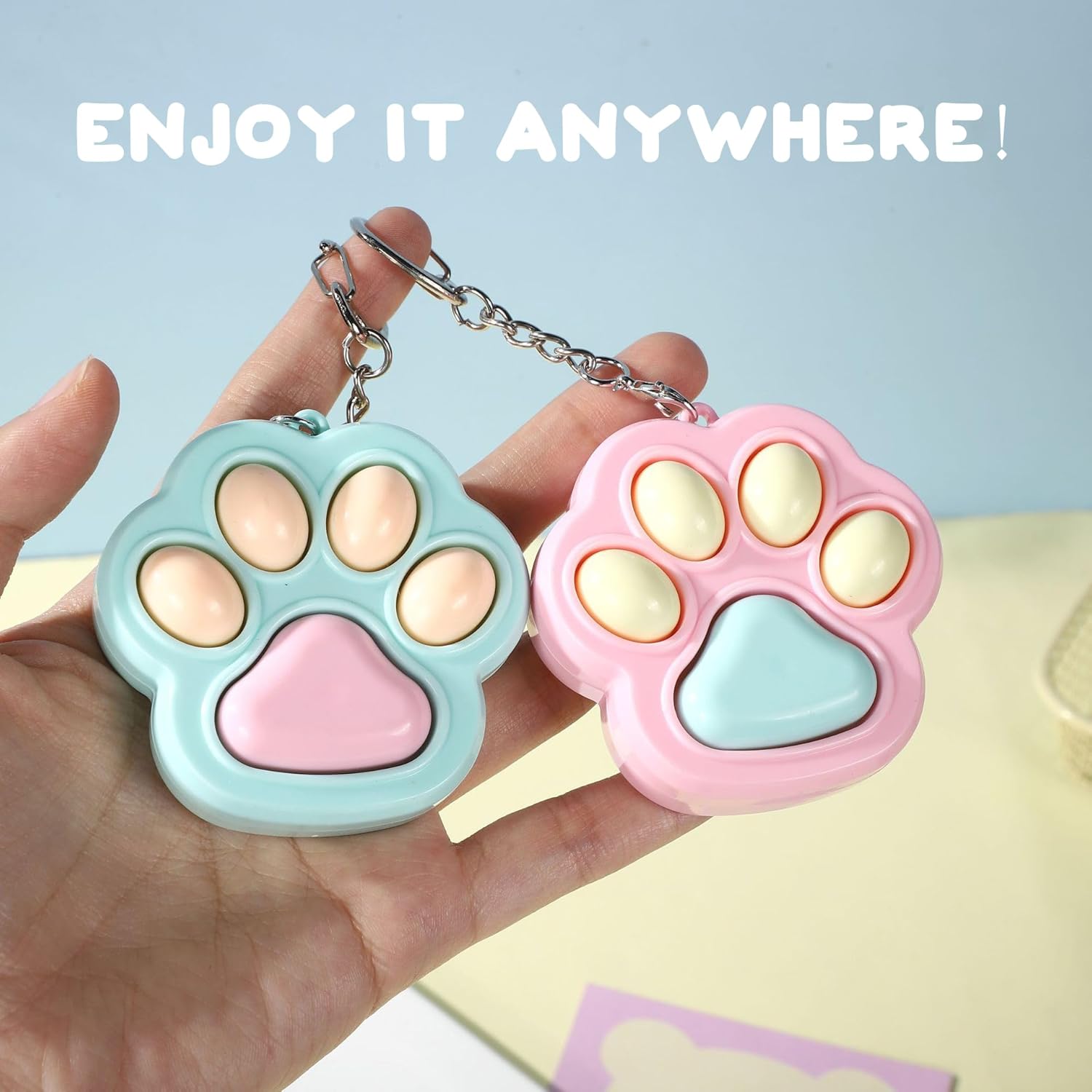 Zioyihan 3 Pcs Cat Paw Fidget Toys Fidget Keychain, Clicker Toys Mini Sensory Toy Anxiety and Stress Relief for Adults