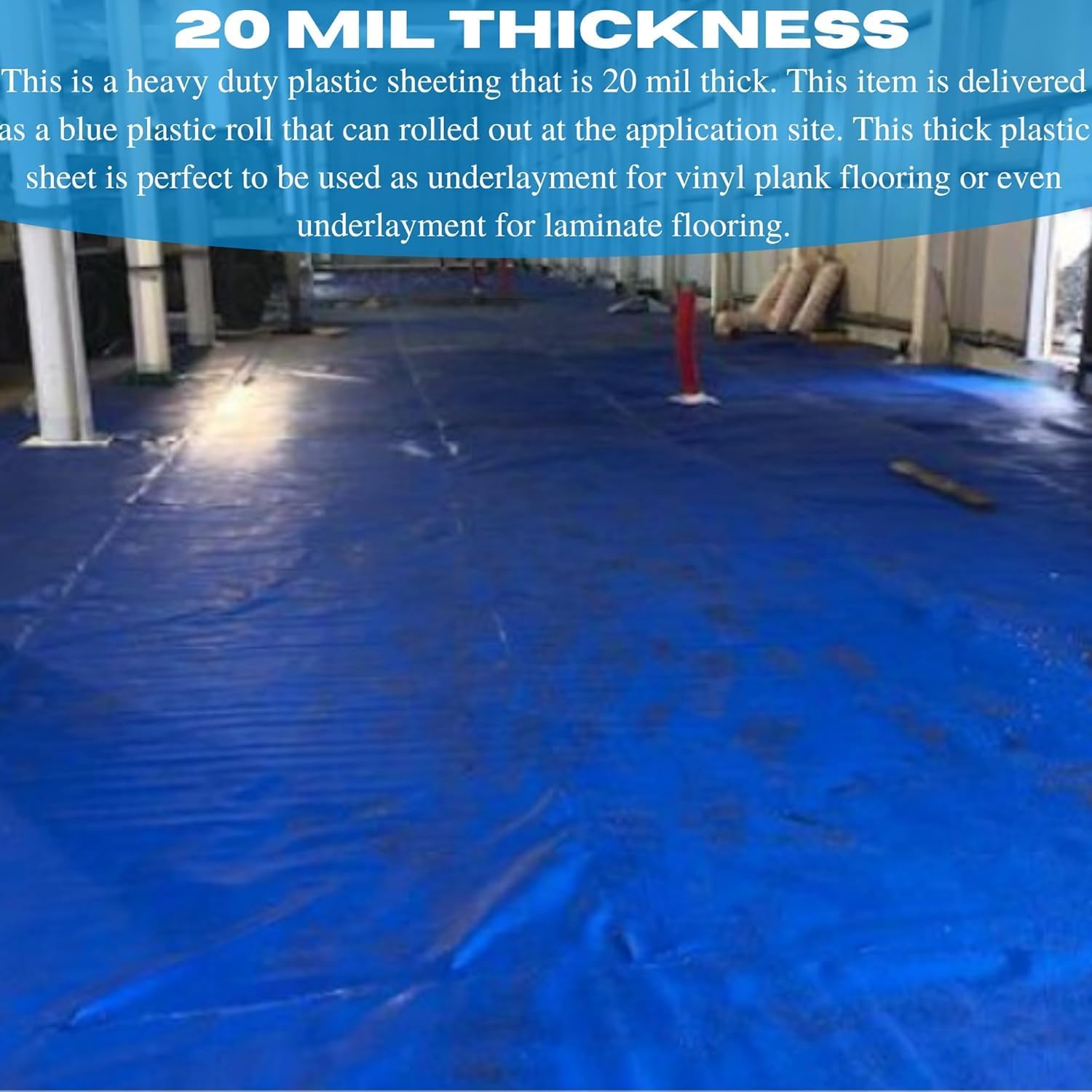 VBS - 20 Mil Concrete Vapor Barrier - 12' x 120' - Thick Plastic Sheet for Floor Underlayment, Radon Gas Barrier, EVOH Plastic Sheeting, Crawl Space Vapor Barrier