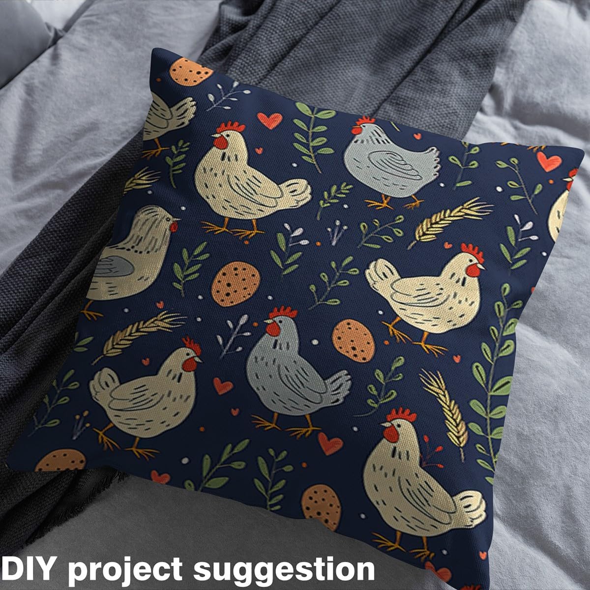 jejeloiu Chicken Fabric by The Yard Cute Farm Animal Waterproof Outdoor Fabric Rustic Farm Chicken Rooster Farmhouse Cartoon Animals Theme Upholstery Fabric for Chairs 2 Yards Botanic Outdoor Fabric