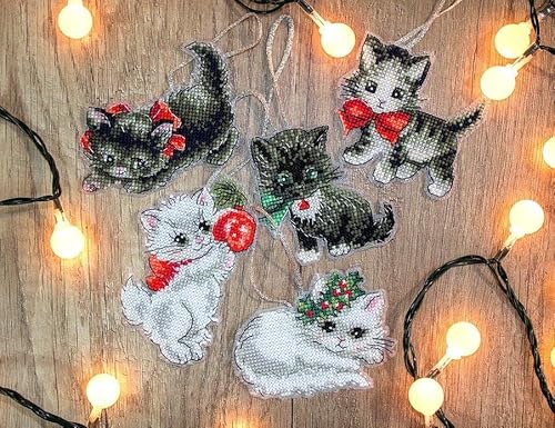 Wizardi Counted Cross Stitch Kit Letistitch Christmas Kittens Toys Leti987 #TOP5