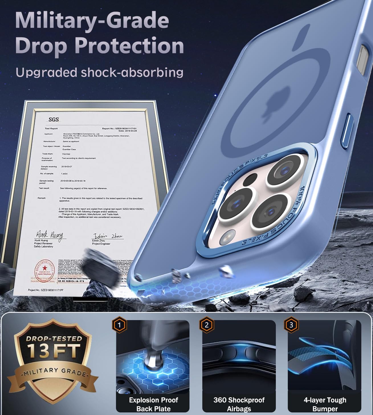 Newfuture Designed for iPhone 16 Pro Case with Magnetic [13 FT Military Drop Protection] [Compatible with Magsafe] Slim Translucent Matte Shockproof with Anti-Fingerprint Phone Case,Light Blue - Image 5