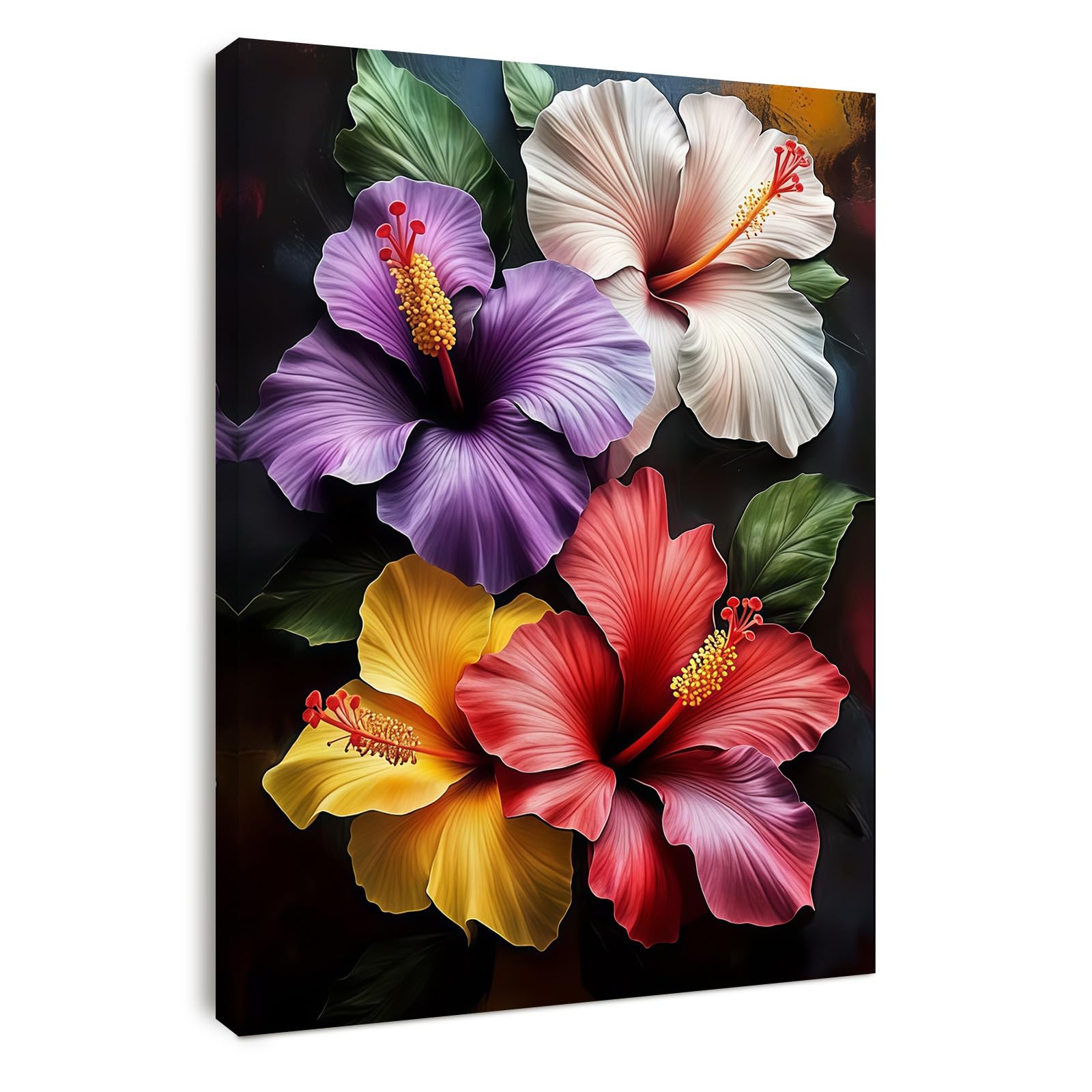 Alptiny Vibrant Hibiscus Flower Canvas Wall Art - Colorful Floral Artwork for Living Room, Bedroom, and Hallway, Tropical Flower Wall Decor for Home