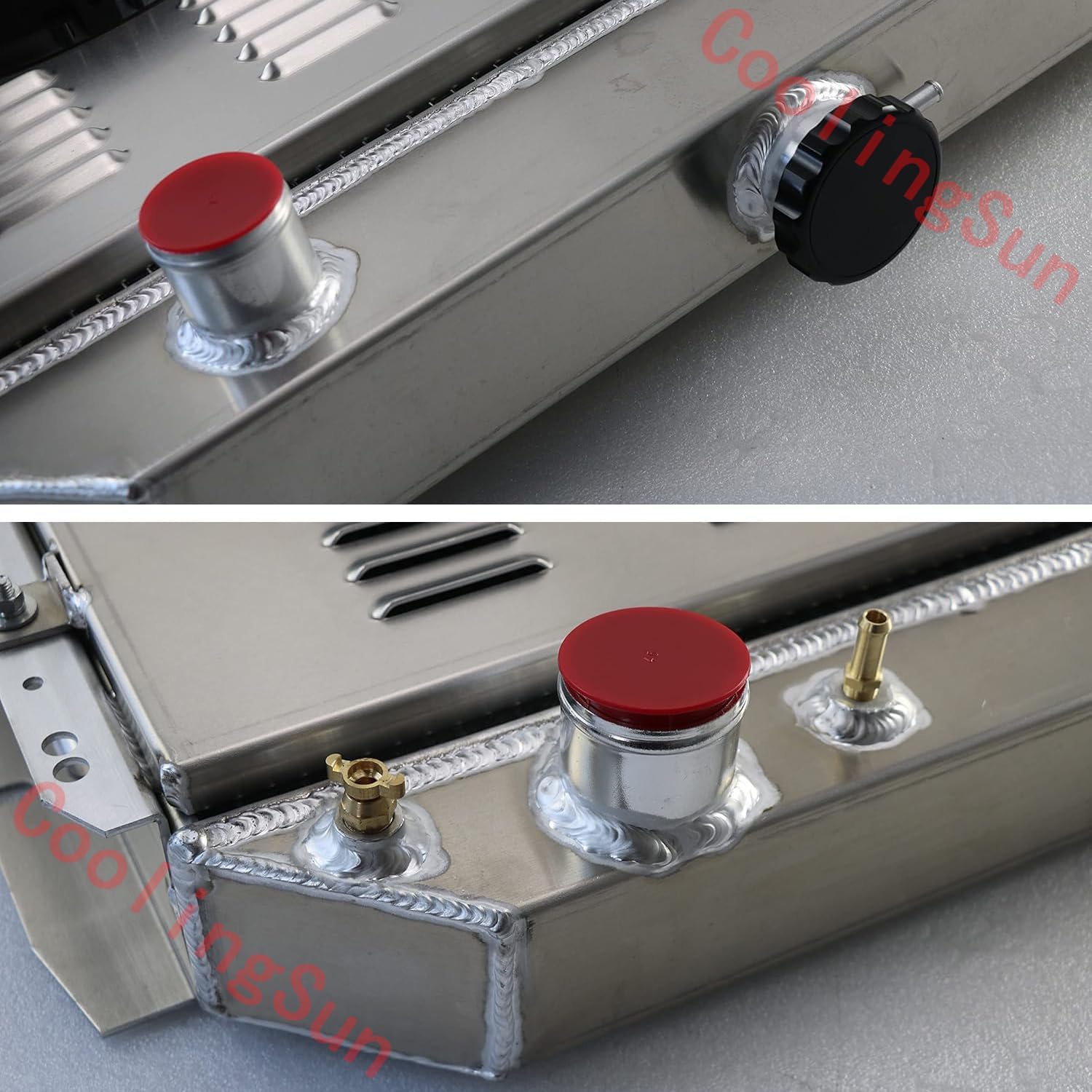 4 Row Aluminum Radiator Replacement for Ford F100 F150 F250 F350 Bronco Truck V8 1966-1979, Radiators with Electric Fan Shroud Thermostat Kit