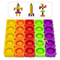 25Pcs Pop Fidget Blocks Toys, Rainbow CVC Learning Silicone Bubble Toy, DIY Classroom Educational Stress Relief Popper Puzzle Toy, Fidget Sensory Toys for Adults Children ADHD Autistic