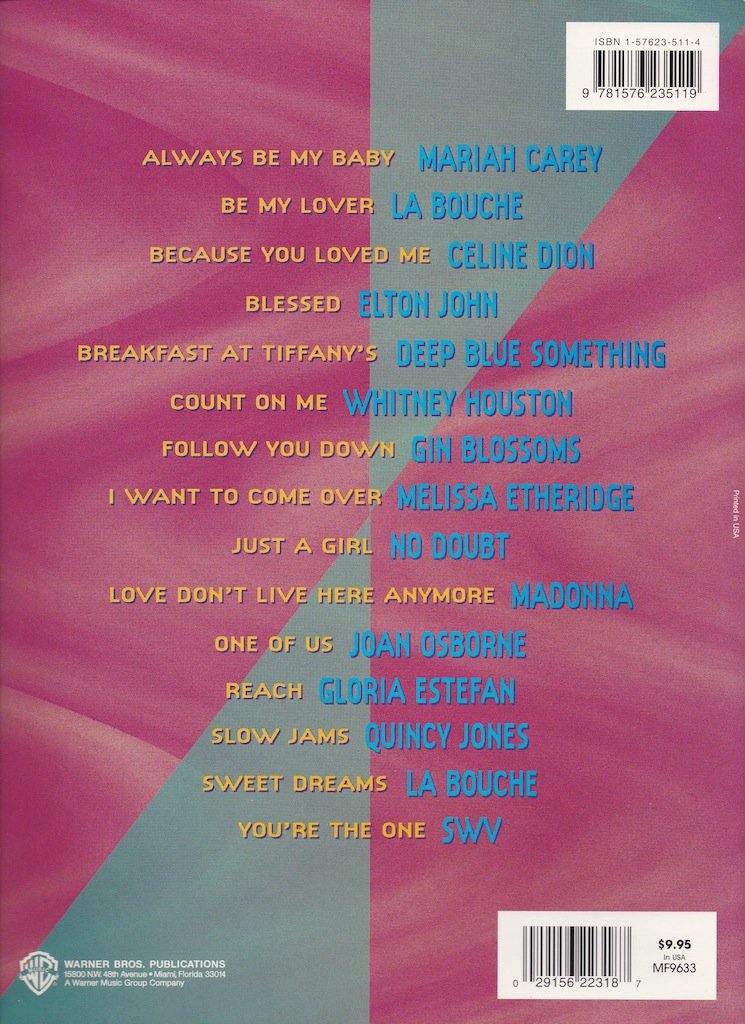 Because You Loved Me + 14 Pop Chart Toppers, 1996 Edition: Piano/Vocal/chords