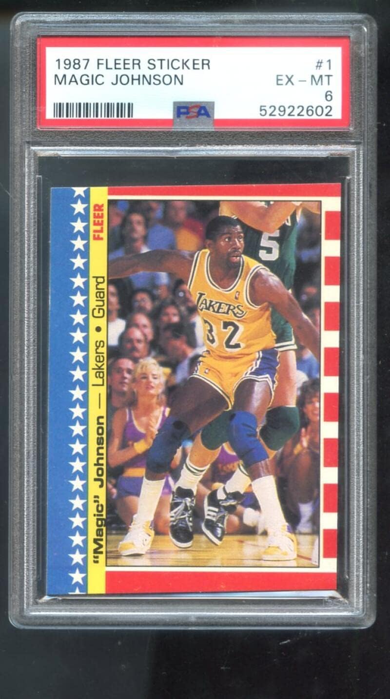1987-88 Fleer #1 Magic Johnson Sticker PSA 6 Graded Basketball Card NBA 1987-1988 Los Angeles Lakers 87-88