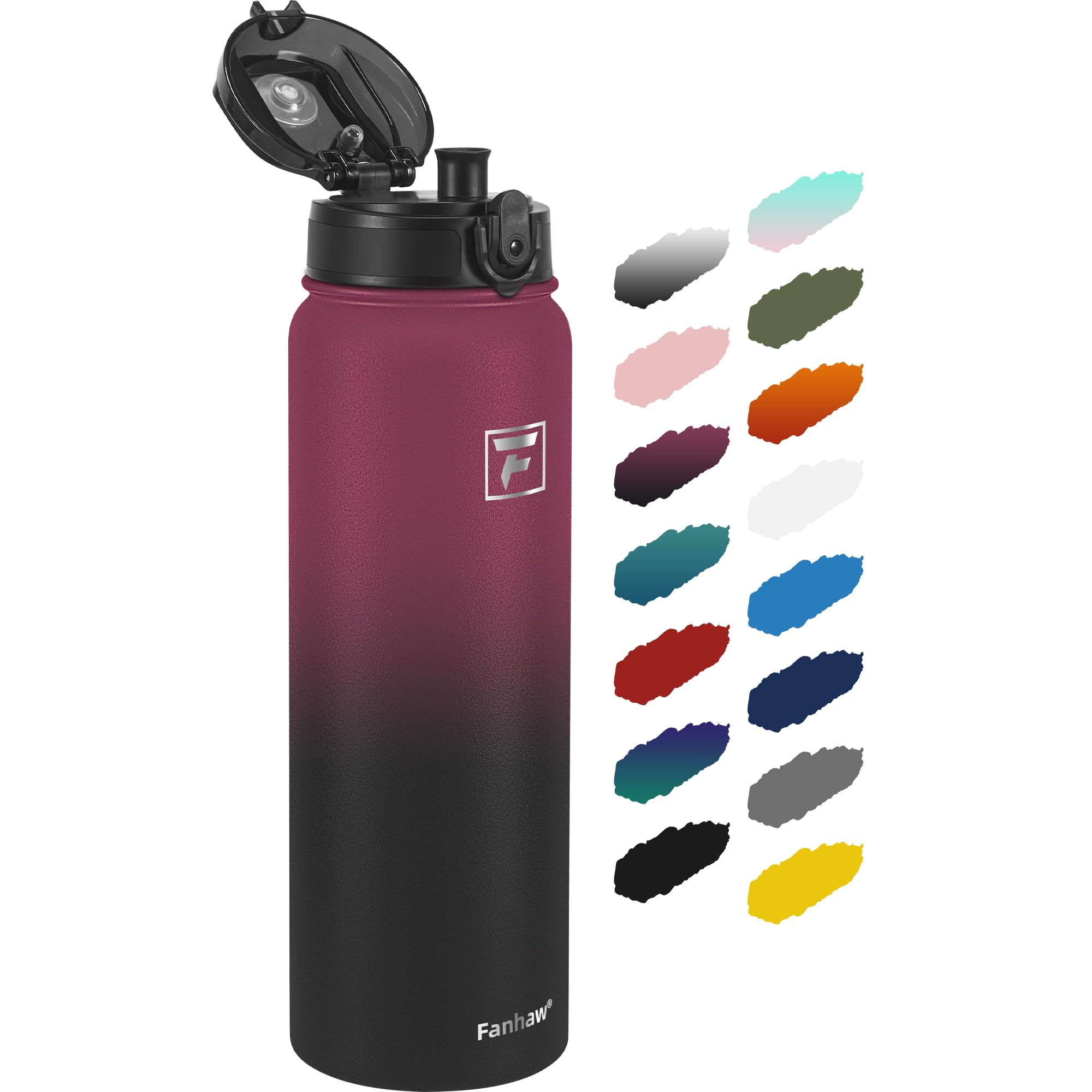 Fanhaw 1 L Insulated Stainless Steel Water Bottle with 1 Lid (Chug Lid) - for Kids Women, Men, Red Black, 950 ml