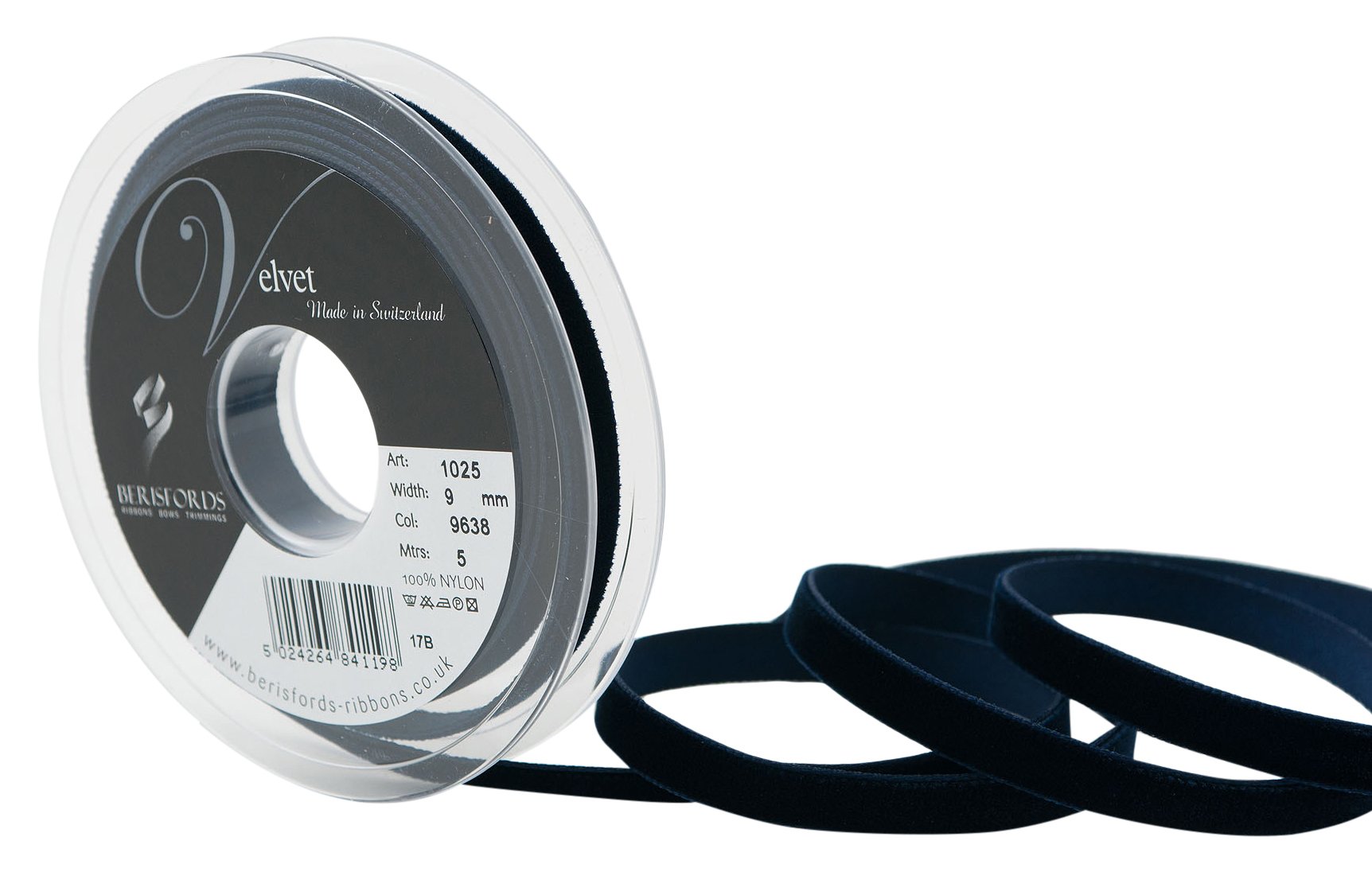 Berisfords Velvet Ribbon, Nachtblau, 10.2 x 1.5 x 10.2 cm