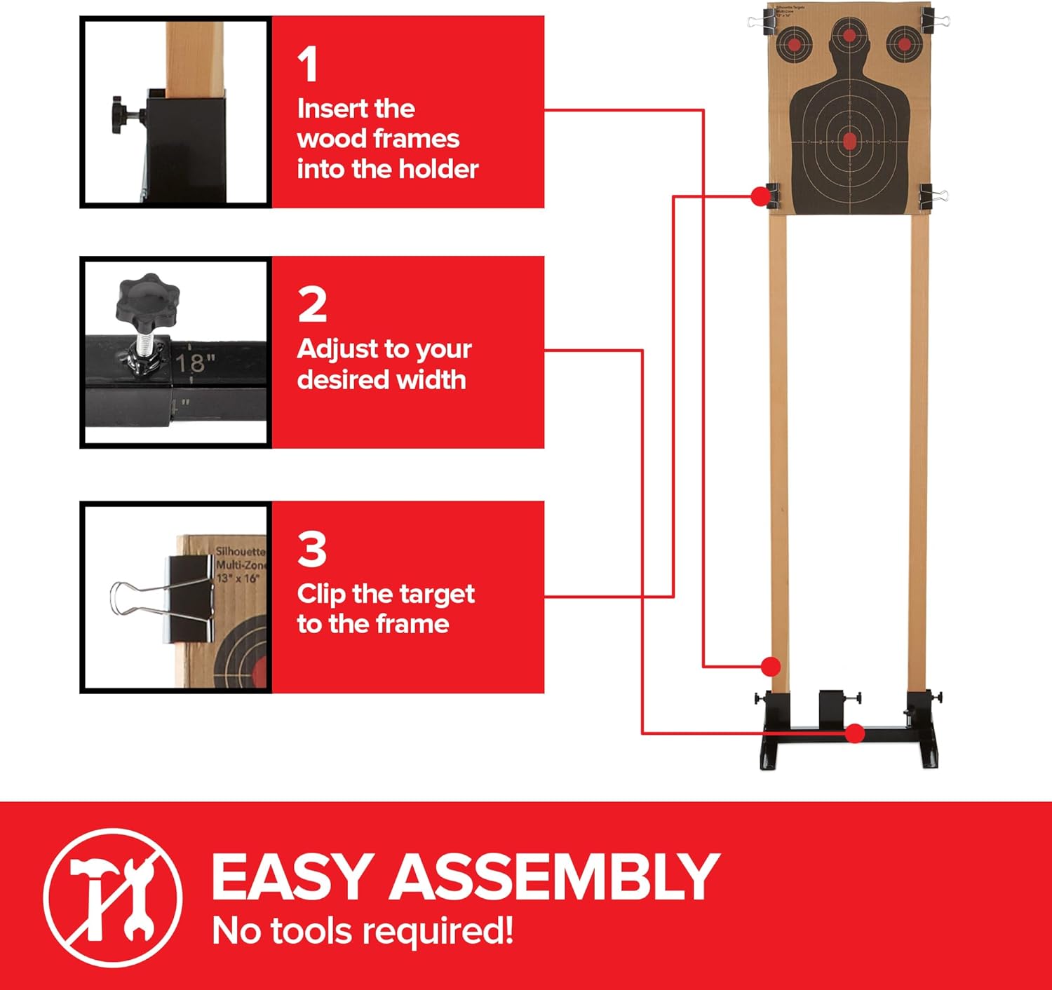Steel Target Stand Base for Paper Silhouette Shooting Targets, 8” - 24” Adjustable Width, USPSA/IPSC - IDPA Practice, Includes Cardboard Targets for Shooting