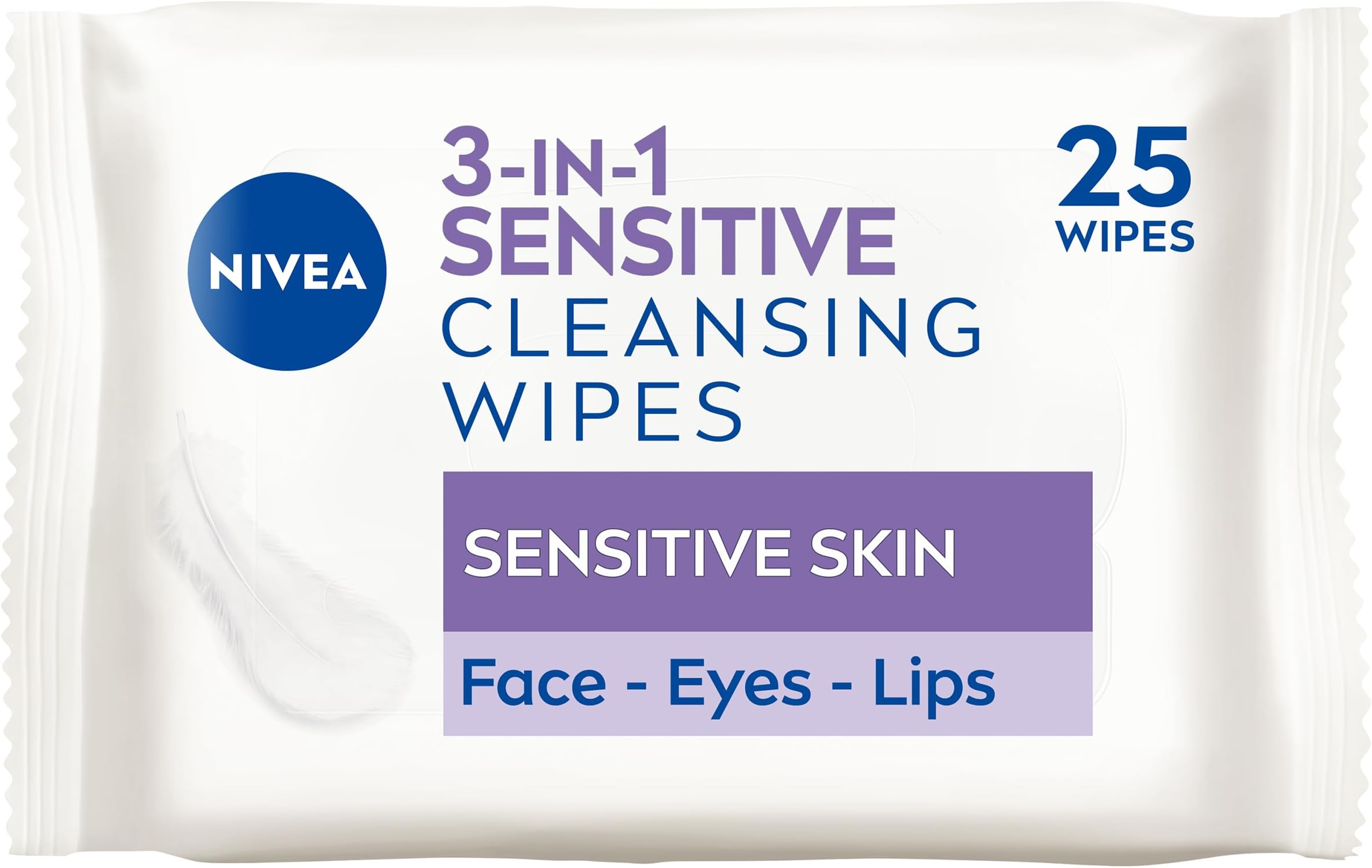 NIVEA 3-in-1 Sensitive Cleansing Wipes (25 Sheets), Plant-Based Makeup Remover, Face Wipes for Sensitive Skin, Gentle Yet Effective Makeup Removal (Pack of 6)