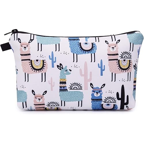 WANDF Cosmetic Bag for Women Makeup bag Organizer Small Mini Makeup Pouch for Purse Water Resistant Girls Gift (Alpacas)